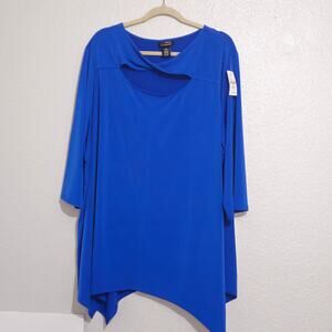 AnyWear by Catherines Plus Blue Waves Twisted Top Blouse Tunic 3X